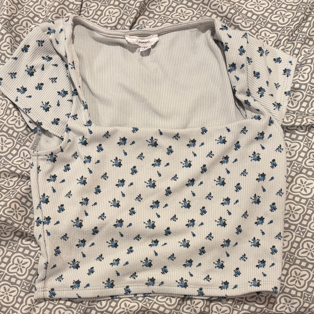 Floral Cropped Top - White and Blue